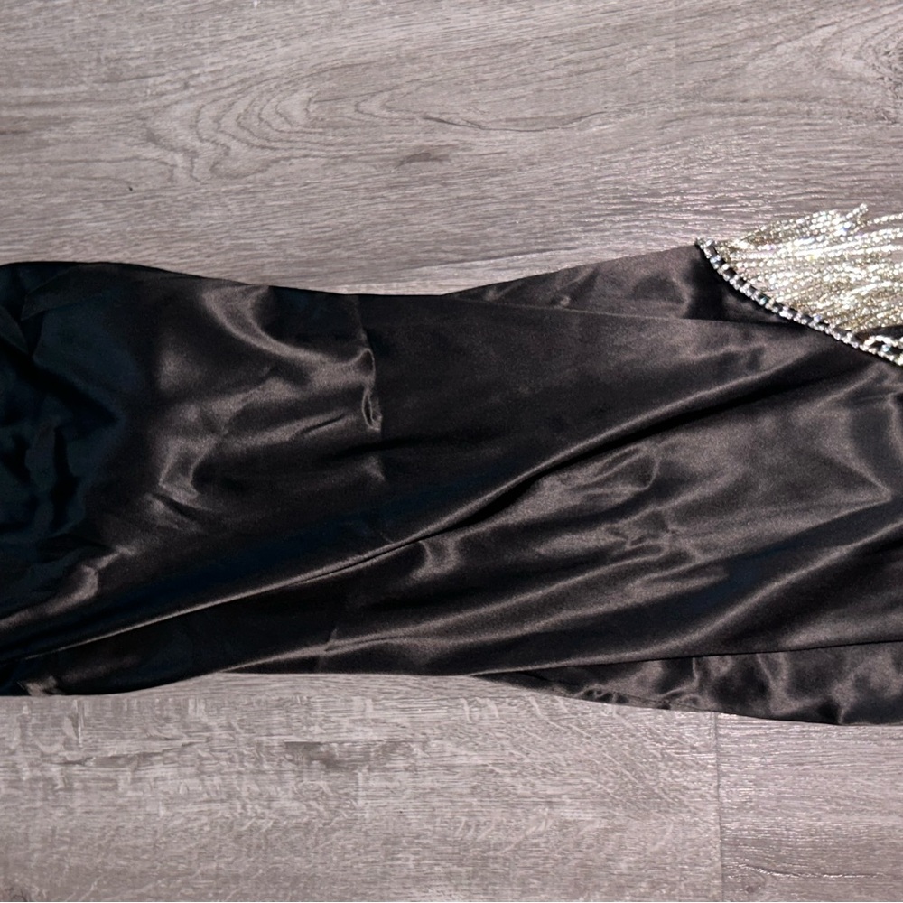Black Satin Dress with Sequin Detail